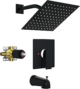 ShiureBath Tub Shower Faucet Set with Valve, Bathtub Faucet with 8-Inch Rain Shower Head and Tub Spout, Single-Handle Tub and Shower Trim Kit, Matte Black - Amazon.com