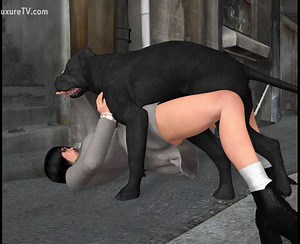 Sexy cartoon business woman jumped by strong black animal and fucked in the streets