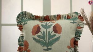 Both Side Floral Print 16X16 Thick Linen Soft Fluffy Ruffle Striped Edge Flounces Trim, Cotton Throw Pillowcase Cushion Cover for Sofa, Bedding, Garden, Outdoor, Rohini, Green