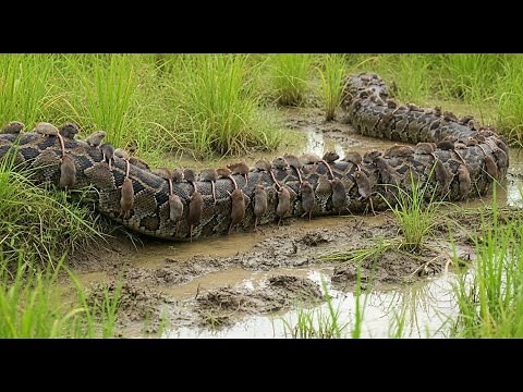 Pythons' Unbelievable Hunt: Giant Snake Ambushed by a Swarm of Rats!
