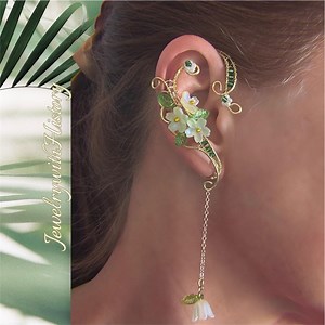 Brass Flower Ear Cuff: Wire Wrapped Elven Ear Jewelry - Etsy
