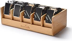 Bamboo Belt Organizer Box - Storage Grid to Display 5 Belts - Belt Organizer for Closet and Drawer Organizers, Mount Rack for Wall - Belt Holder for Men and Women (Natural Bamboo)