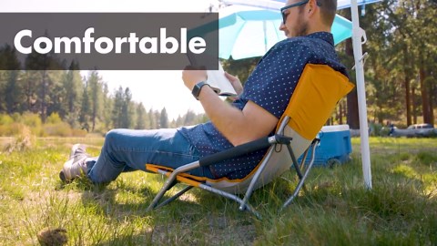 MUKE Beach Chair for Adults, Low Beach Camping, Folding Chair, Shoulder Strap, Cup Holder, Steel Frame 300 lbs. (Orange 1-Pk) HD-BEACH-1PORG