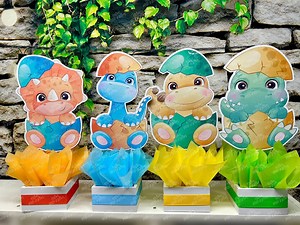 Dinosaur Baby Shower | Dinosaur Theme | Dinosaur Birthday Party Decoration | Dinosaur Centerpiece Hatching Soon Dinosaur Deco Theme SET OF 4 - Etsy
