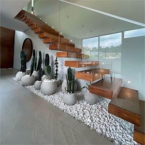 [Hot Item] Modern Straight Line Design Hardwood Floating Stair with Glass Guardrail for Open Interiors