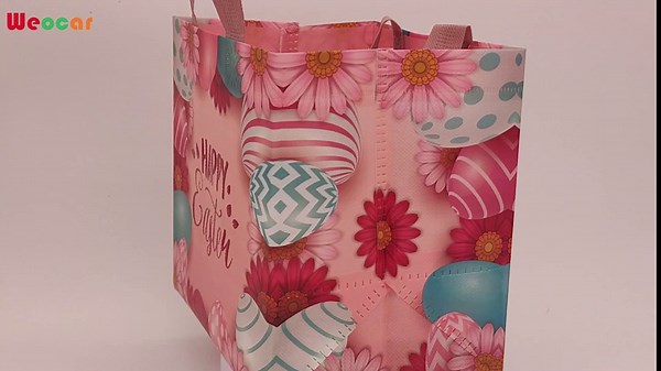 Weocar 18 PCS Easter Gift Bags with Handle, 9 Styles Reusable Non-Woven Bunny Egg Bags for Easter Treats, Little Toys and Candy, Colorful Easter Egg Hunt Tote Bags, Party Table Bags for Easter