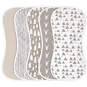 Burp Cloths for Baby Boys and Girls - 5 Pack Combed Cotton Baby Burp Set, Extra Absorbent & Soft Burping Cloth, Burp Clothes, Newborn Towel, Excellent Baby Shower/Registry Gift Gray Pattern