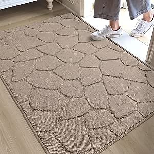 DEXI Front Door Entryway Mat Non Slip, 32x48 Washable Inside Entrance for House Floor Low Profile, Thin Entry Doormat Absorbent Dirt Trapper, Pebble Beige