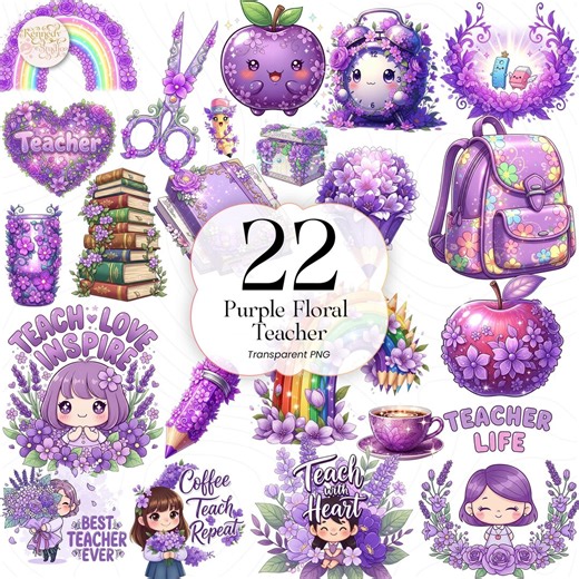 Purple Floral Teacher PNG Clipart Watercolor Design, Teacher Appreciation, Teacher Gift, PF-T01 - Etsy
