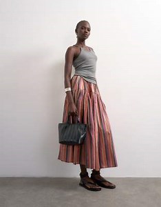 Topshop - Jupe mi-longue en taffetas à ourlet fluide - Rayures multicolores | ASOS