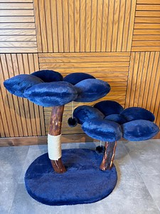Blue Plush Flower Cat Tree: Modern Wooden Cat Tower - Etsy