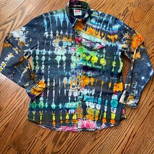 Wrangler denim ice tie dye pearl snap button up western shirt handmade