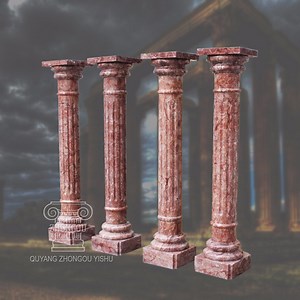 [Hot Item] Red Marble Column with Machine Carving, Simple Design Pillar