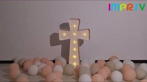 imprsv 2FT Light Up Cross for Baptism Decorations for Girl Boy, Large Marquee Cross for Mi Bautizo Decorations, Big Marquee Mosaic Frame for Baptism First Holy Communion Confirmation Party Decor