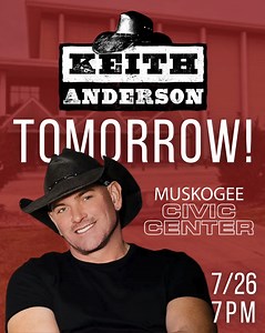 🎤 TOMORROW NIGHT! Country star Keith Anderson hits the stage at the Muskogee Civic Center — and you’re invited! 🗓️ Friday, July 26 🕖 Show starts at 7PM 🎟️ Tickets available at the door or online! With hits like “Pickin’ Wildflowers” and “Every Time I Hear Your Name,” it’s a night of live country music you won’t want to miss. 📍 Be there, boots and all! Get your tickets now! https://www.muskogeeonline.org/visitors/attractions/civic_center.php #KeithAnderson #LiveInMuskogee #MuskogeeCivicCente