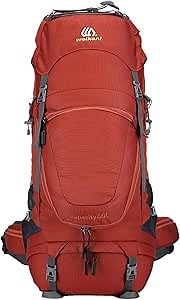 Weikani Internal Frame Hiking Backpack 60L/80L with Rainfly Suitable for Travel Hunting Camping Mountain (Red-80L)