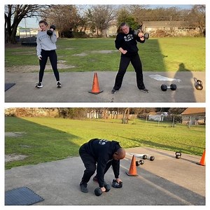 Burpee DB Snatch. These ladies always show up ready to do work (top)....