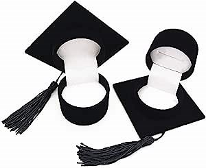 2sets Graduation Cap Shaped Creative Badge Storage Ring Earring Box Organizer Case Graduation Gifts for Celebration Graduation Ring Box