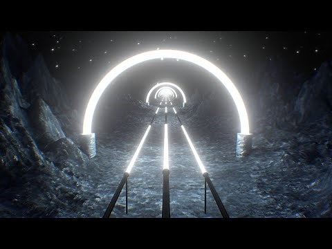 Fly in Abstract Neon Light Tunnel on Sci-Fi Alien Planet Surface 4K Background VJ Video Effect