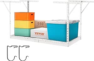 VEVOR Overhead Garage Storage Rack, 3x6 Garage Ceiling Storage Racks, Heavy Duty Adjustable Cold Rolled Steel Racks for Garage Storage, Organization, 550 lbs Load Capacity, 22''-40'', White