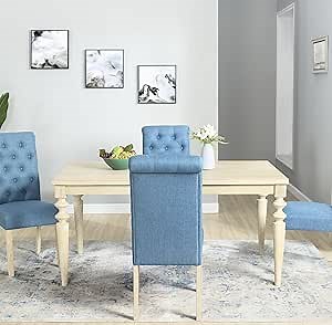 MOOSH 5 Dining : Rectangular Table, 4 Blue Seating : Table with Turned Legs, Sits