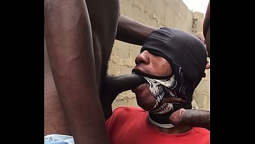 Step Dad and step son and friend giving them blowjob behind a fence wall