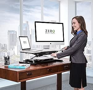 Standing Desktop Riser - Height Adjustable Electric Computer Workstation 36" x 24" with USB Port Charger (Black, 36" x 24")
