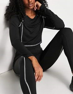 Threadbare Fitness outseam sports crop top co-ord in black | ASOS