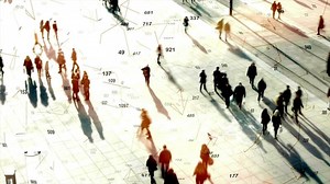 Computer surveillance monitoring system collecting personal data of people walking on crowded city street