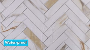 Vamos Tile Herringbone Peel and Stick Backsplash Tile - 10 Sheets Thassos White PVC Self Adhesive Tiles Stick on Wall Tile for Kitchen, Bathroom and Fireplace(Matte)