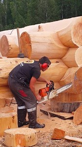That is how log houses are being built. Our master doing the final touches. #taigahouse #loghome #loghomes #logcabin #logcabins #loghomedesign #loghomelife #logconstraction #cedar #wood #Siberia #ecohouse #ecolife #loghouse #log #LHW #Russia #木屋 #木房子 #ログハウス #大工 | Taiga Log Homes