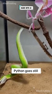 Orchid Mantis faces Green Tree Python in a breathtaking sand enclosure moment Perfect timing turns the tables instantly #natureclips #wildlifeai #creaturedrama #macrofootage #aivideo ⚙️ AI-generated nature dramatization — no real creatures involved. | MindFreaking