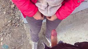 Real public cum in panties under the bridge