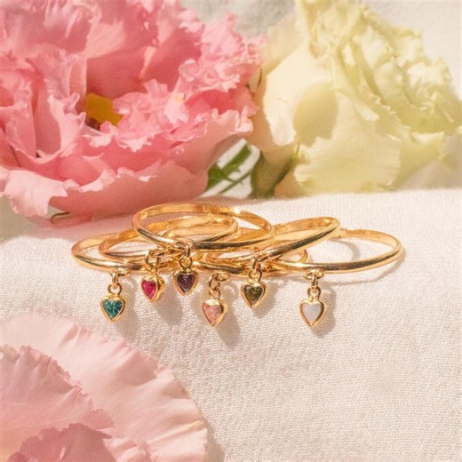 Gold Heart Birthstone Ring | Dangle Charm Ring | Gift for New Mom | Personalized Gift for Her | Best Friend Gift - Etsy