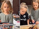 Joe Wicks' five-year-old daughter Indie cooks steak using a very large knife
