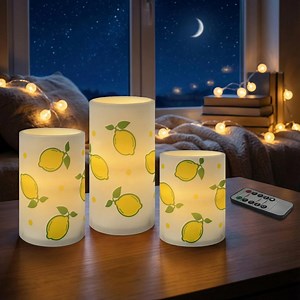 Lemon Print Flameless LED Candles, Remote Control, Summer Decor - Etsy Australia