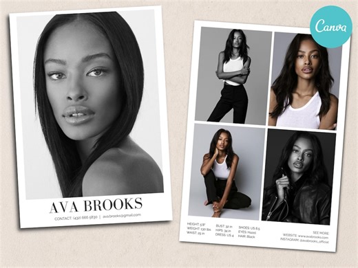 Model Comp Card Edit Free in Canva, Minimalist Fashion Model Zed Card, Modeling Comp Card Template, Comp Cards for Models - Etsy