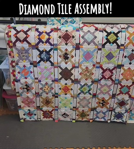 Quilt top assembly is happening! 🎉🎉🎉 I'm excited to have my DIamond Tile top together, and I'm thinking about what I want to do for borders.🤗✂️💟🧵🪡 #quiltville #bonniekhunter #quilt #quilting #patchwork #patchworkquilt #scrapquilt #scrappyquilt #sewmystash #quiltblock #quiltmaker #sewingmystashoff #quiltlife #quiltlove #quiltingismytherapy #quiltingismybliss #quiltersofinstagram #quiltsofinstagram #quiltinglove #bonniehunter #quilter #diamondtilequilt | Quiltville