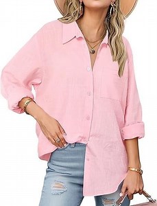 SMZ Tops For Women Long Sleeve Cotton Gauze Tops Casual Collared Blouses Loose Fit - Walmart.com