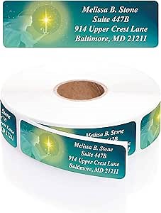 Christmas Angel Holiday Designer Rolled Return Address Labels with Elegant Plastic Dispenser