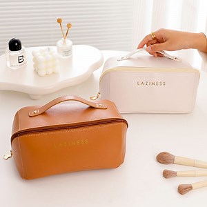 [Hot Item] Custom Cosmetic Multifunctional Large Capacity Waterproof Elegant Wide Open Top Travel Zipper Wash Beauty Convenient Travel Portable Makeup Bag
