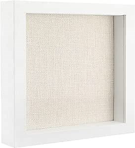 Shadow Box Display Case, Deep Shadow Box Frame, Wood Shadow Box with Linen Back, Memory Box (White, 8x8)