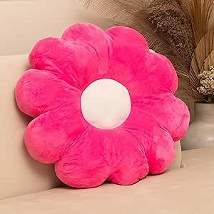 Flower Pillow - Hot Pink Throw Pillows. Decorative Pillows for Bed, Sofa, Dorm. Fluffy, Sturdy, Cute Pillows for Aesthetic Room Decor (23")