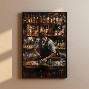Speakeasy Bartender Artwork - Whiskey Bourbon Room Painting - Vintage Lounge & Cocktail Wall Art Decor - Etsy