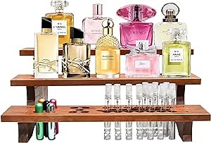 MAVOTER Perfume Stand Organizer - Rollerball Perfume Holder, Makeup Beauty Organizer, Skincare Organizer Stand for Dresser Vanity Countertop, Brown