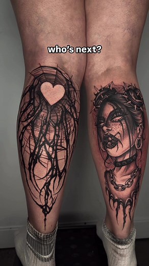 Creative Leg Tattoo Designs with Blackwork Technique
