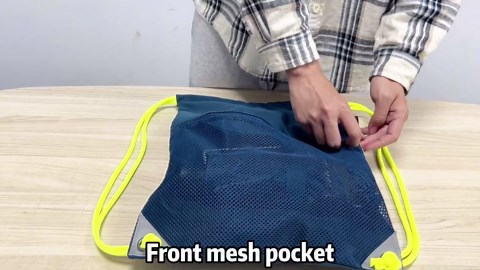 HOLYLUCK Drawstring Backpack Gym Sports Bag with Front mesh zipper Pocket 18.6" L x 13.5" W Cinch Sack String Sackpack For Men Women (black and grey)