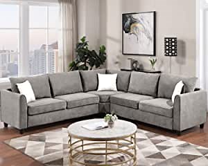 CITYLIGHT 100"x100" Big Sectional Sofa Couches for Living Room, 7-Seat L Shaped Couch, L-Shaped Corner Sofa Sectional Couch with 3 Pillows, Grey Couch