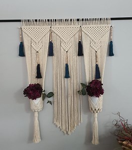 Macrame Kitchen Curtain With Flower Pot Holders: Custom Window Hanging - Etsy