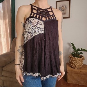 Free People Lace Detailes Crochet Patchwork Tank Size Small